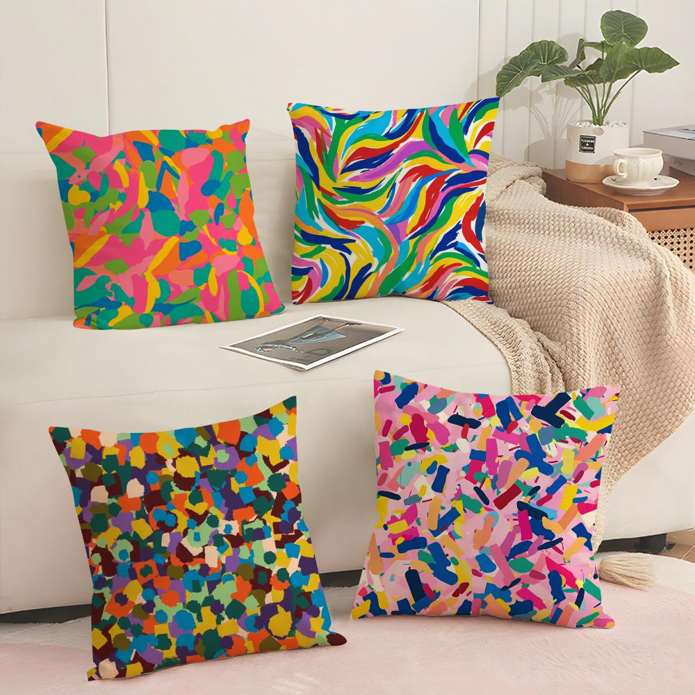Abstract Colorful Pattern Cushion Cover Soft Short Plush Pillow Cover Smooth Cozy Texture Aesthetic Cushion Case Home Decor