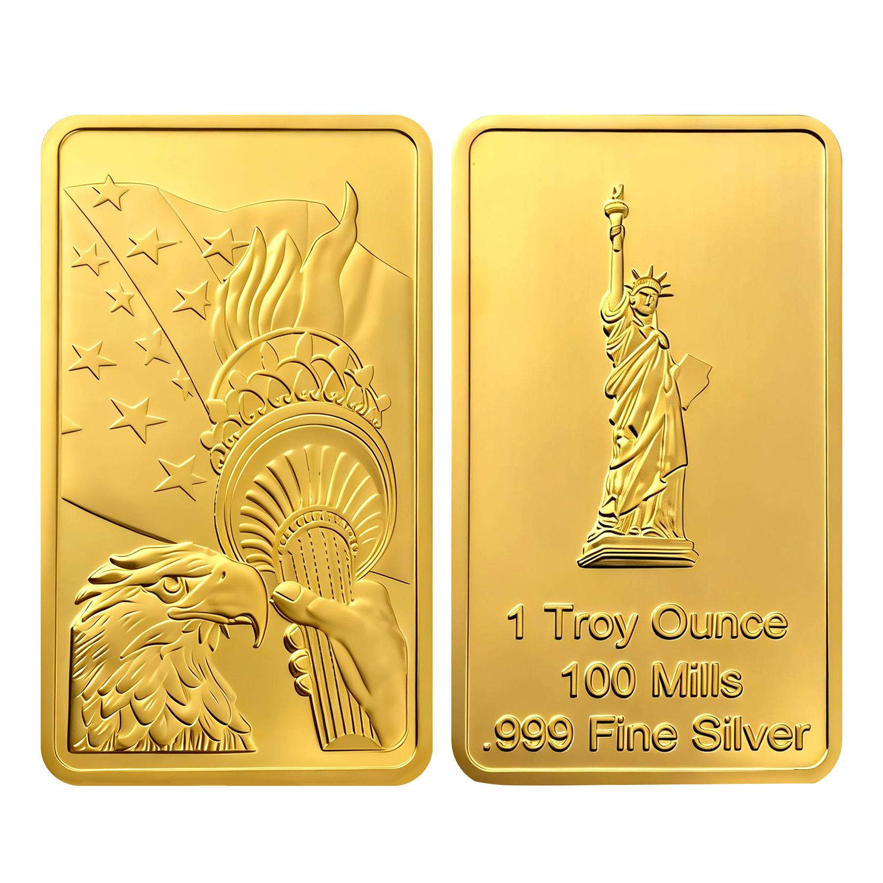 Ounce Gold Bullion Commemorative Bar, Gold & Silver Plated Collectible Metal Craft Gift