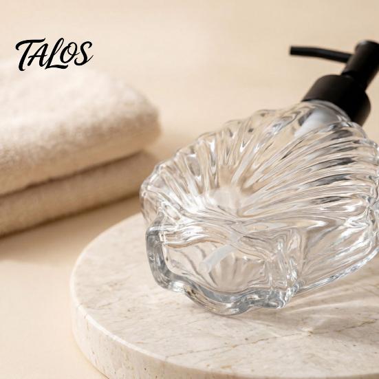 Pump Lotion Bottle 400ML Beach Seashell Refillable Soap Dispenser, Liquid Hand Glass Durable Dispenser Container, for Bathroom Kitchen Countertop