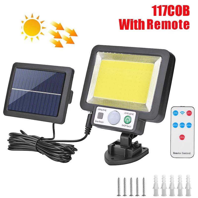 

117/108/72 COB Solar Wall Lamp Motion Sensor LED Solar Lights 3 Modes with Remote Control Outdoor Waterproof Lamp for Garden Yard Decor 117COB