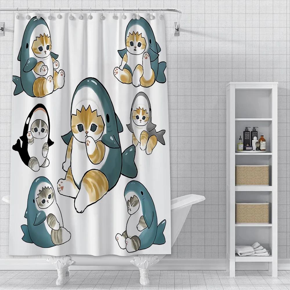 Shower Cute Cat Mofusands Curtain Waterproof Polyester Fabric Paint Colorful Bath Curtains Home Bathroom Decor Curtain With Hook