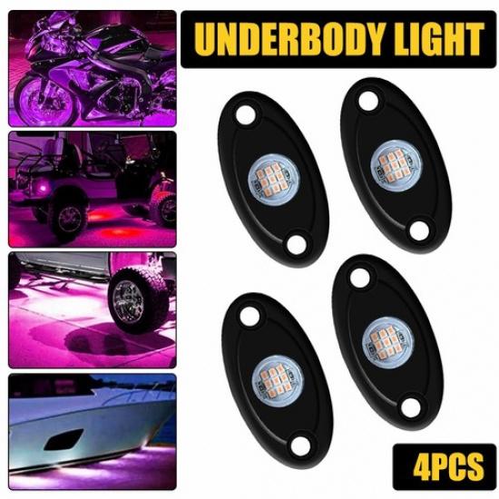 Комплект из 4 фиолетовых светодиодных огней-камней для бездорожья, грузовика, гольф-кара, подсветка днища и колес
