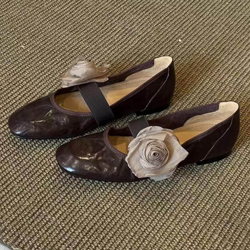 

Retro Flower Designer Mary Jane Shoes Women Round Toe Comfort Soft Sole Elegant Casual Shoes Fashion Brand Ballet Flats Women 40 коричневий