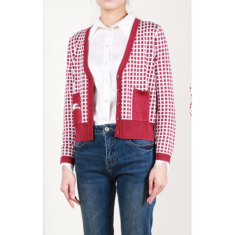 Anlom Women's Plaid V-Neck Long Sleeve Knit Top