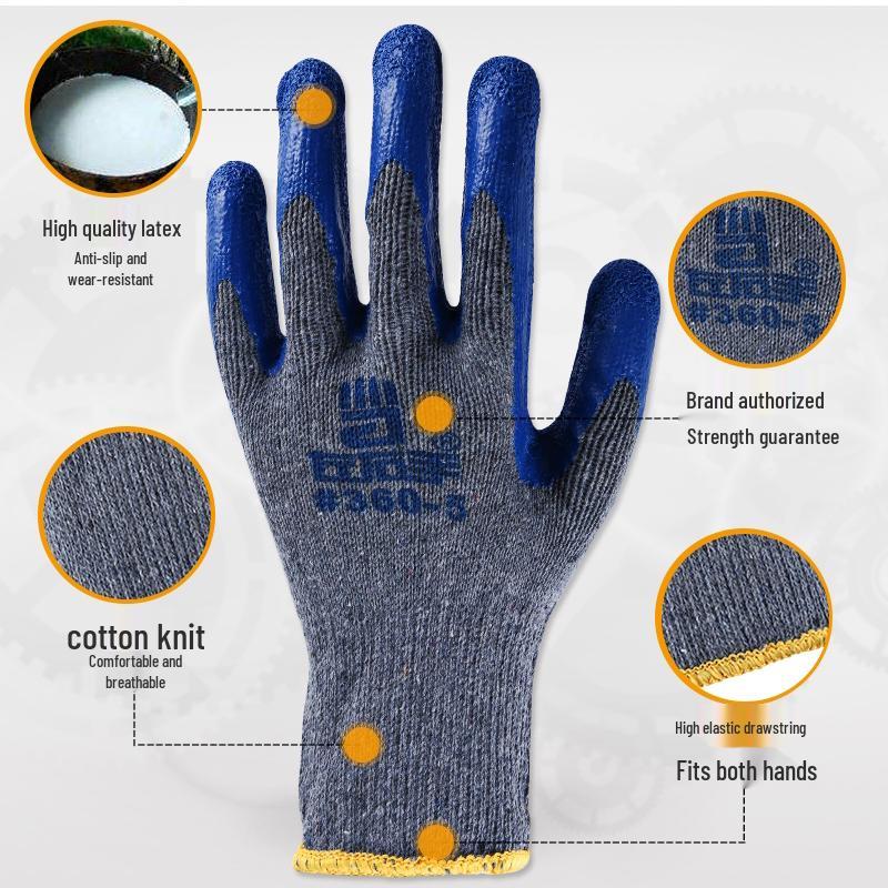 Coarse Yarn Latex Anti-Slip Gloves #360-5: Wear-Resistant, Wrinkle-Resistant, for Handling, Loading, and Unloading Tasks