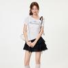 White polka dot slanted shoulder short-sleeved T-shirt women's spring and summer irregular hem design sense Spice girl slim strap small top