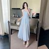 Women's Elegant French Blue Spaghetti Strap Maxi Dress