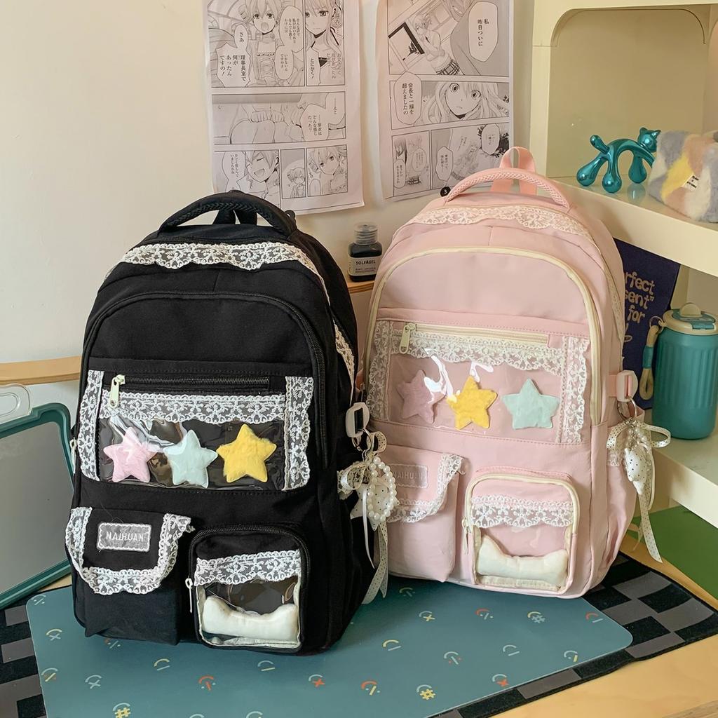 Zaino1011 Popolare Stile Balletto Zaino Scolastico Studente Bordo in Pizzo Zaino per Studente Scuola Media Zaino Grande Capacità Donna Zaino Dolore