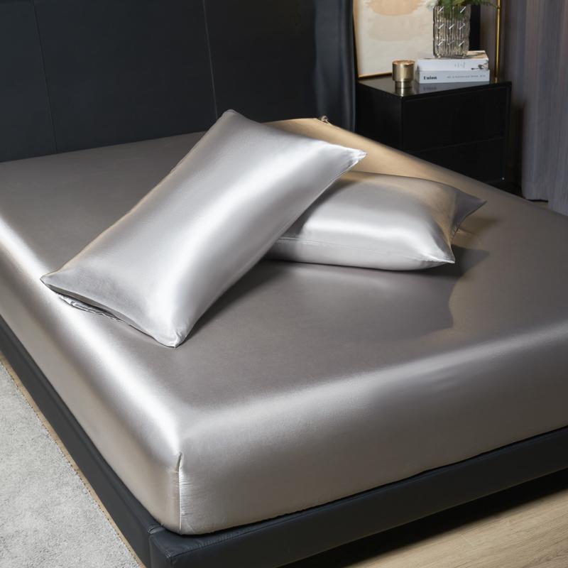 UPzo 3pc Satin Luxury Solid Color Bed Fitted Sheet and Pillowcase Upscale Adjustable Mattress Covers 4 Corners With Elastic Band