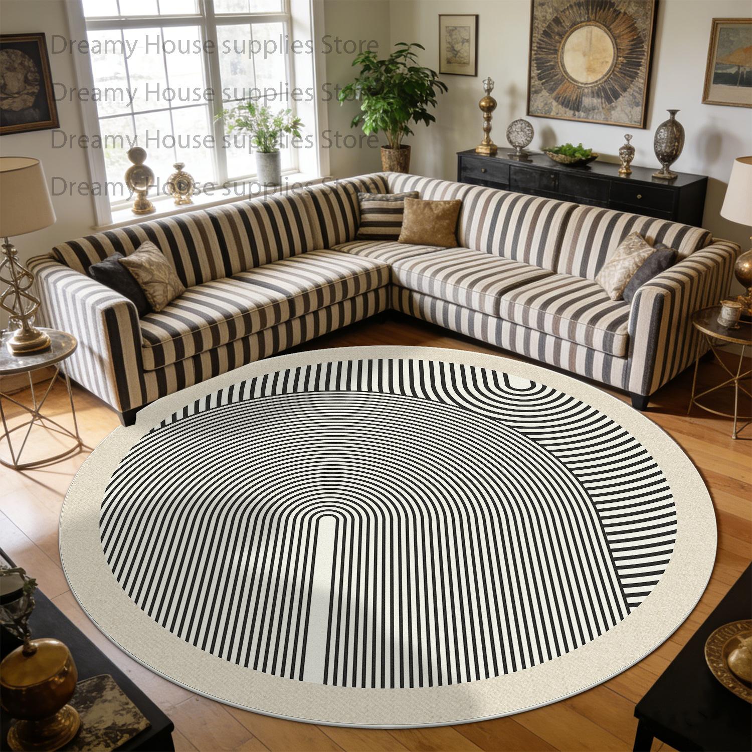 Eenvoudige Stijl Gestreept Crème Kleur Rond Bank Vloermat Decoratie Huis Woonkamer Studeerkamer Antislip Tapijt Slaapkamer Tafels Stoelmat 2.6ft(80x80cm)