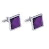 Classic Purple And White Resin Crystal Design Mens Cufflinks Groom Shirt Suit Tuxedo Blouse Square Cuff Button