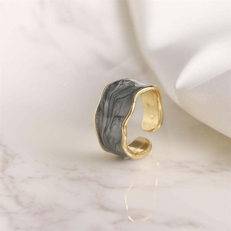 Elegent Vintage Wave Enamel Drip Glaze Rings For Women Korean Handmade Graffiti Open Ring Bohemia Jewelry Travel Gifts