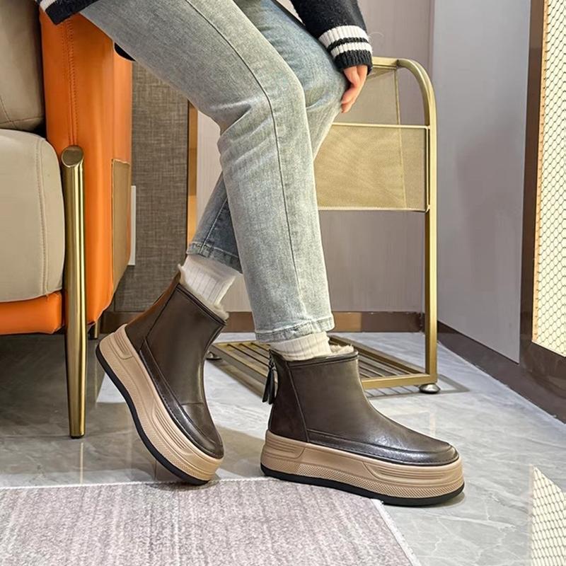 2026 New High Quality Genuine Leather Plush Women's Ankle Boots Winter Warm Wool Women's High-heeled Snow Boots Botas Para Mujer