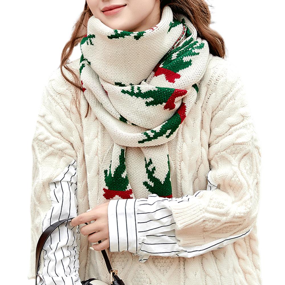 Women Christmas Scarf Deer Pattern Knitted Scarf Thick Neck Warmer Bufanda Long Windproof Soft Scarf For Winter
