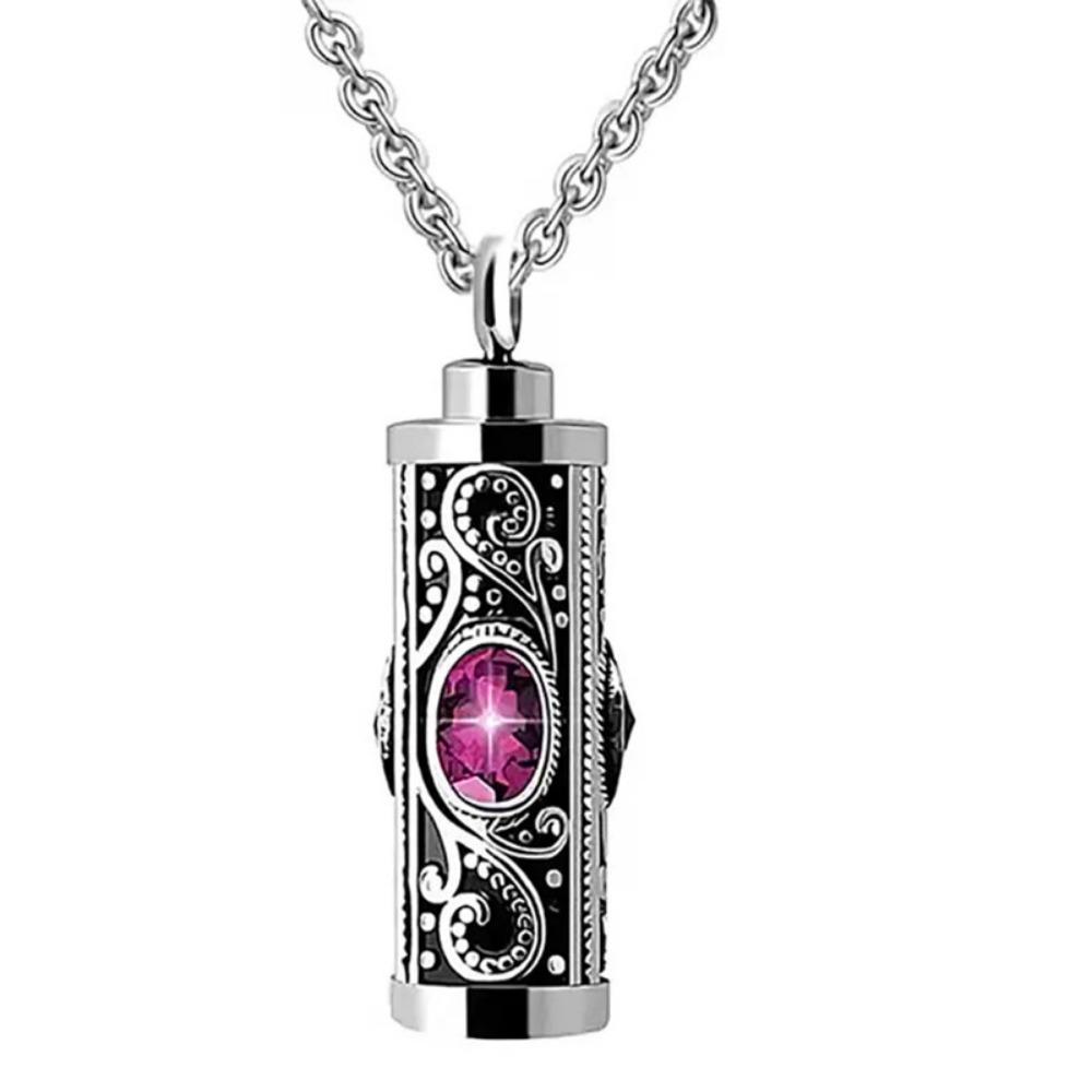 Cylinder Memorial Pendant Birthstone Cremation Jewelry Cremation Urn Necklace Memorial Gift фиолетовый