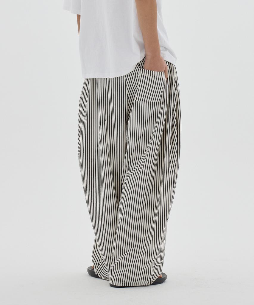 URBANAGE [2Pack] Balloon Fit Curved Stripe Pintuck Elastic Pants_3Color (Type A)