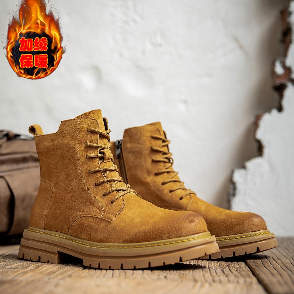 American Retro Men's Martin Boots 2025 New Autumn and Winter Men's Shoes Velvet High-top Tooling Men's Genuine Leather Boots