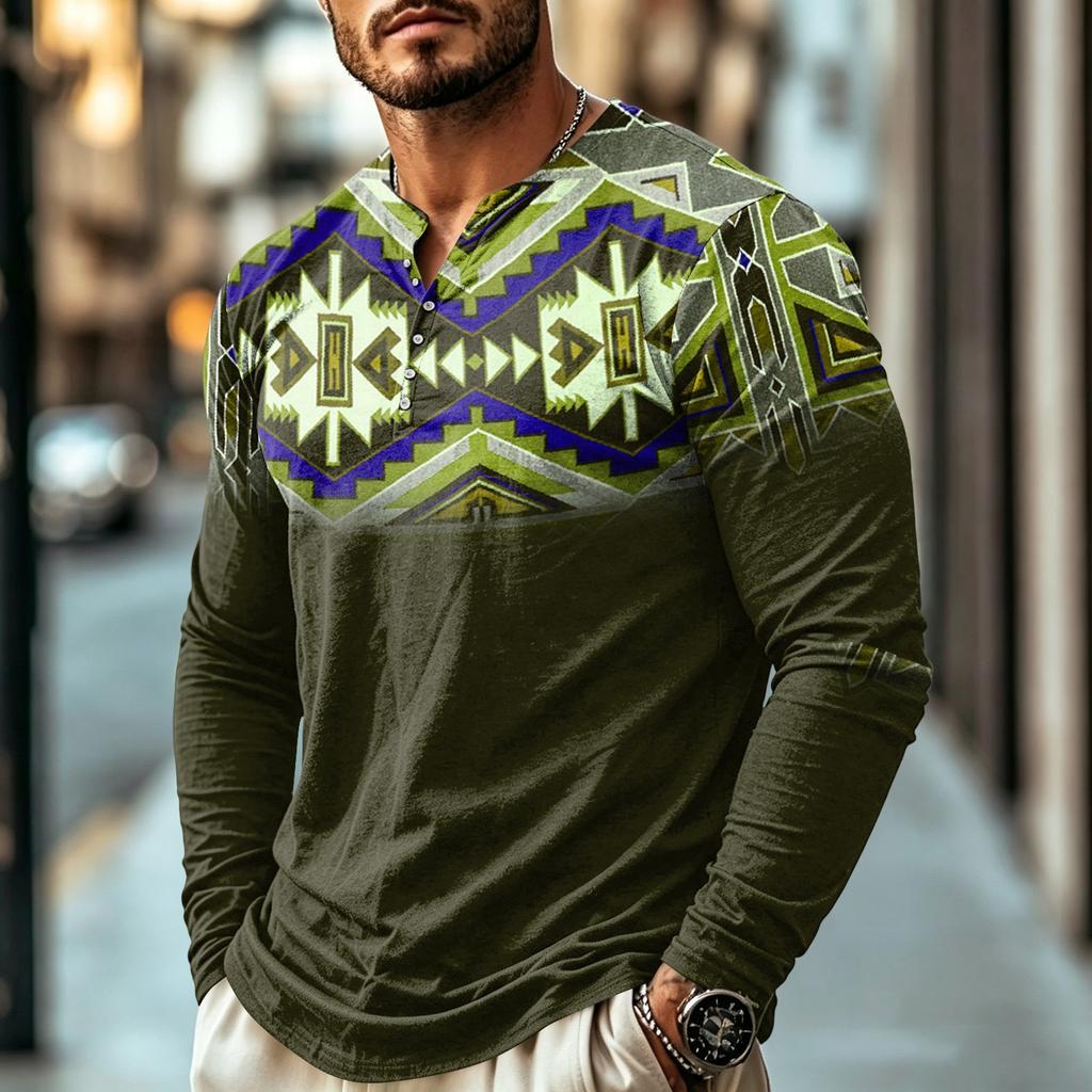 Men's Casual Vintage Boho Long Sleeve Shirt for Everyday Wear
