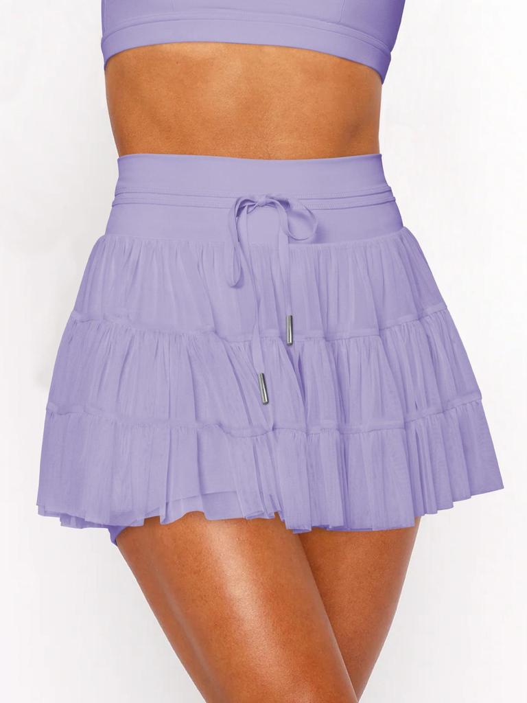 Wish Fashion Lace-Tied Pleated Safety Skirt: Summer Anti-Exposure Mesh Overlay