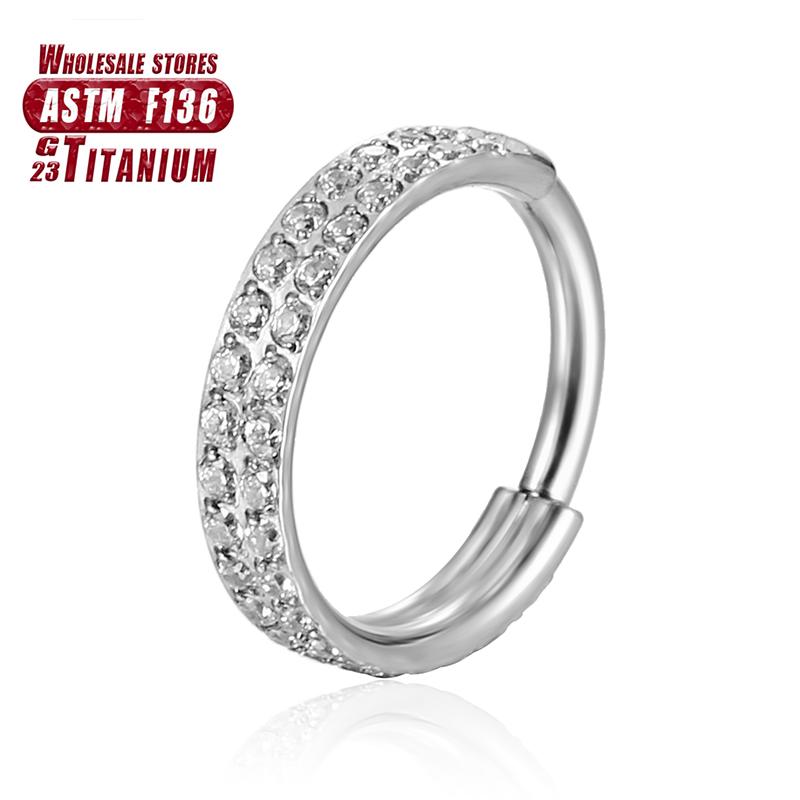 F136 Titanium Piercing Double Layered Triple Stack Hinged 16g Zircon Nose Ring Helix Cartilage CZ Small Cartilage Septum Clicker