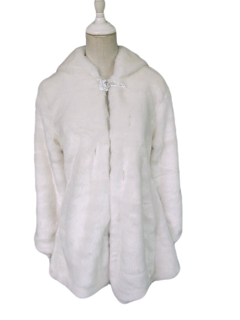 

Женское длинное пальто из искусственного меха норки и кожи (2021) M слоновая кость