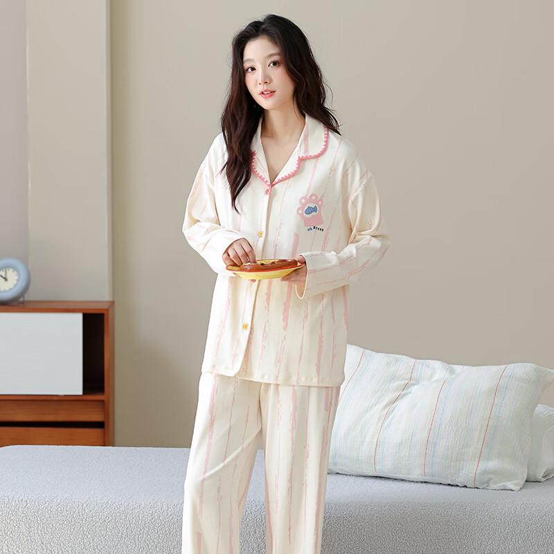 Langsha Women's 100% Cotton Long-Sleeve Pajama Set