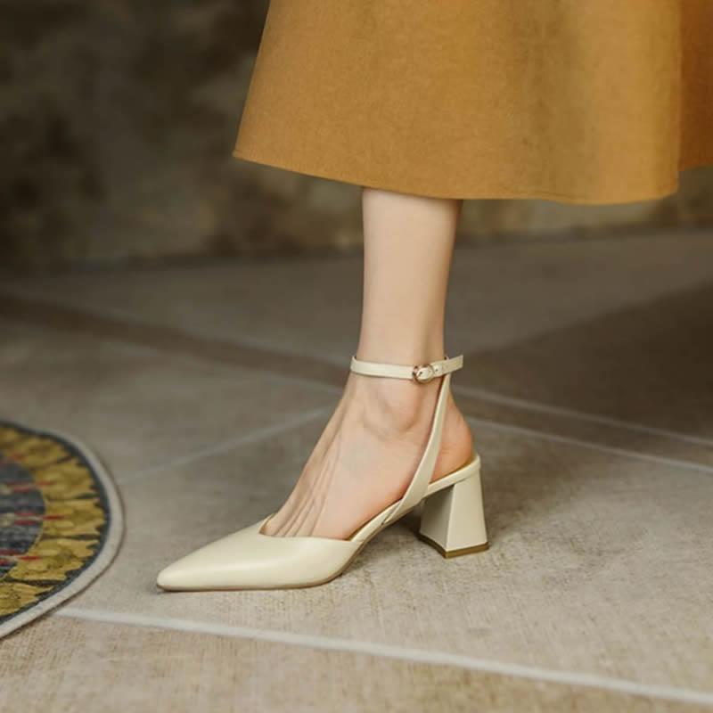 

2023 Женские туфли на высоком каблуке без задника Мэри Джейн в винтажном стиле Элегантная модная обувь с острым носком Женские босоножки Обувь для женщин 39 бежевый