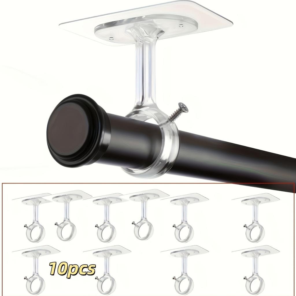 2pcs Non-Drilling Ceiling Curtain Rod Brackets | Heavy-Duty Self-Adhesive, Adjustable Curtain Hooks, Suitable for Wardrobe and Bedroom