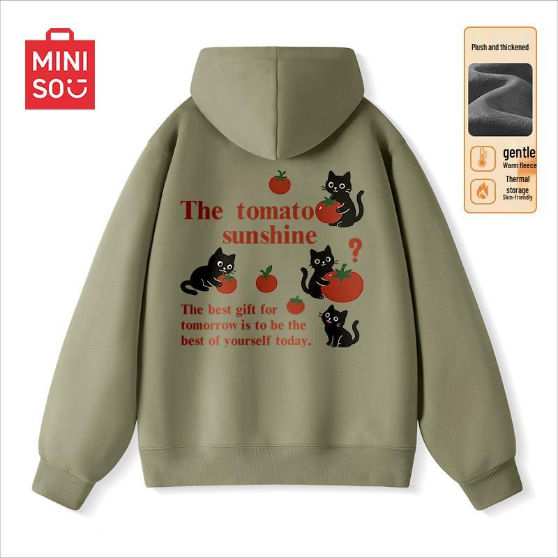 MINISO Men's Winter Plush Loose Hooded Pullover Sweatshirt