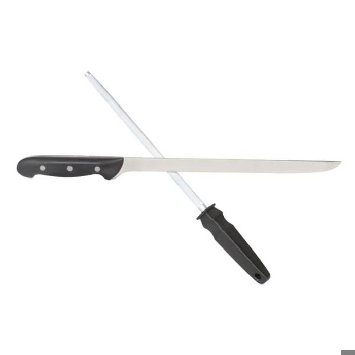 Coffret couteau à jambon + fusil Arcos MAITRE lame acier inox nero