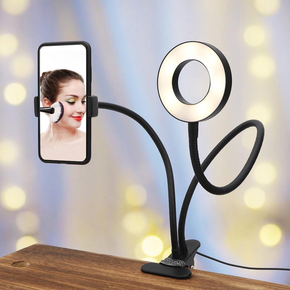 USB Powered Adjustable LED Fill Light Photography Light Phone Bracket for Live Broadcast Black