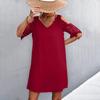 Fashion Women Solid Color V-Neck Off-Shoulder Dress Casual Loose Piece Dress