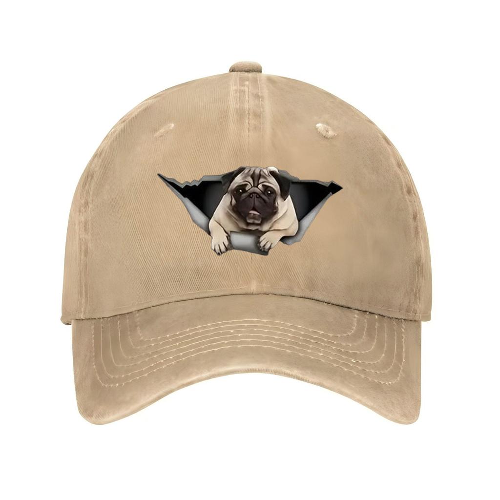 Pug Dog Peeking Out Distressed Baseball Cap Cotton Adjustable Outdoor Casual Hat for Unisex Adults