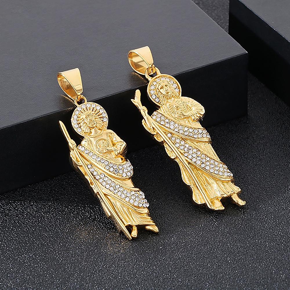 Vintage Mode San Judas Tadeo Anhänger Halsketten Für Männer Frauen Edelstahl Heiliger Judas Thaddäus Halskette Religiöser Schmuck