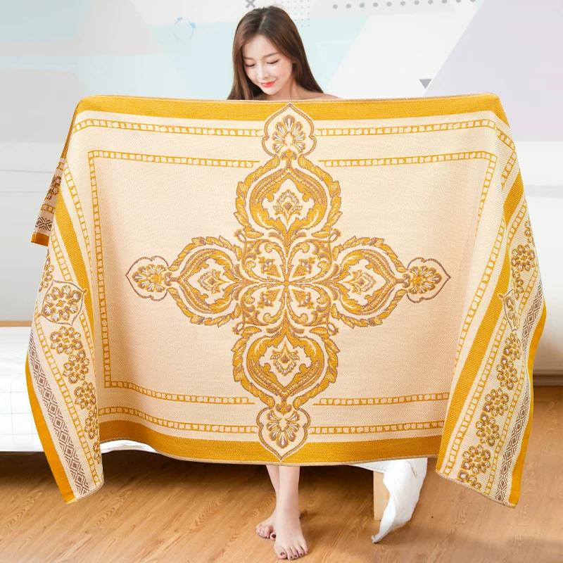 70 X 140cm Jacquard Pattern Breathable Gauze Bath Towel, 100% Cotton Four Layer Gauze Breathable Towel ,Soft Absorbent Large Bath Towel for Home, 1pc