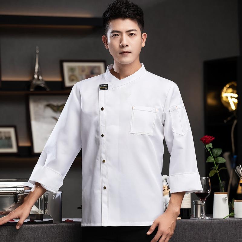 Mens Chef Uniform Long Sleeve Hotel Restaurant Canteen Kitchen Baking Staff Workwear Autumn Winter Outfit