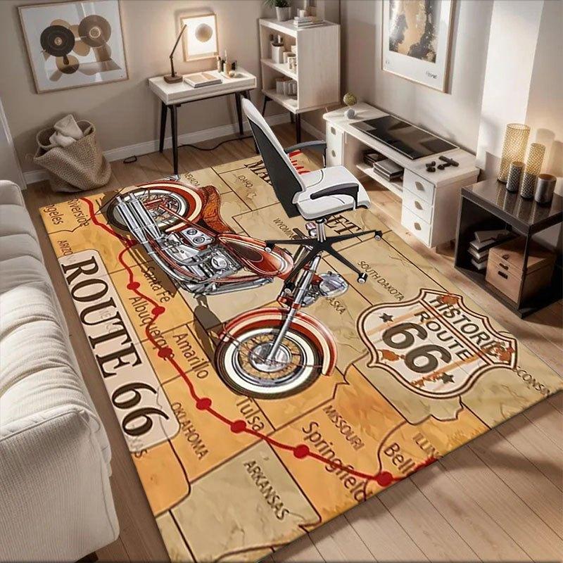 

Route 66 Motorcycle Map Wall Art DecorOffice Mat Perfect for Home Decor Office Desk Chair Rugs Chair Carpet for office Polyester Chair Mat G 60cm by 90cm