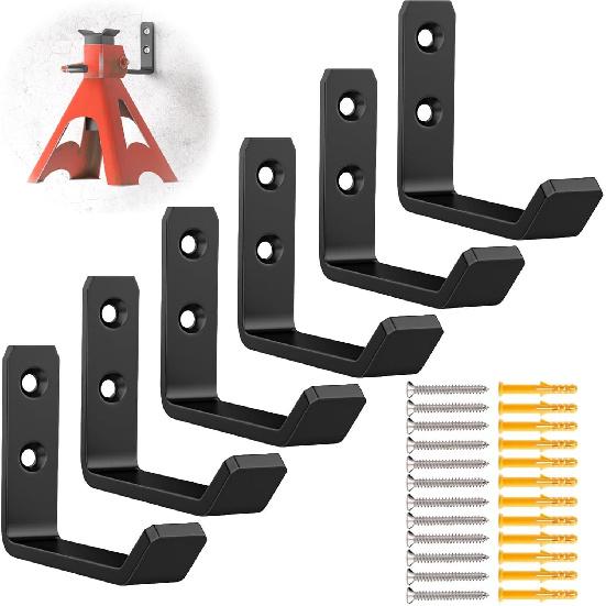 6 Pack Jack Stands Wall Mount Organizer, Car Jack Stand Wall Hooks For Hanging, Universal Upgrade Designed Garage Hook, Heavy Duty Hooks Fits 2 & 3 &
