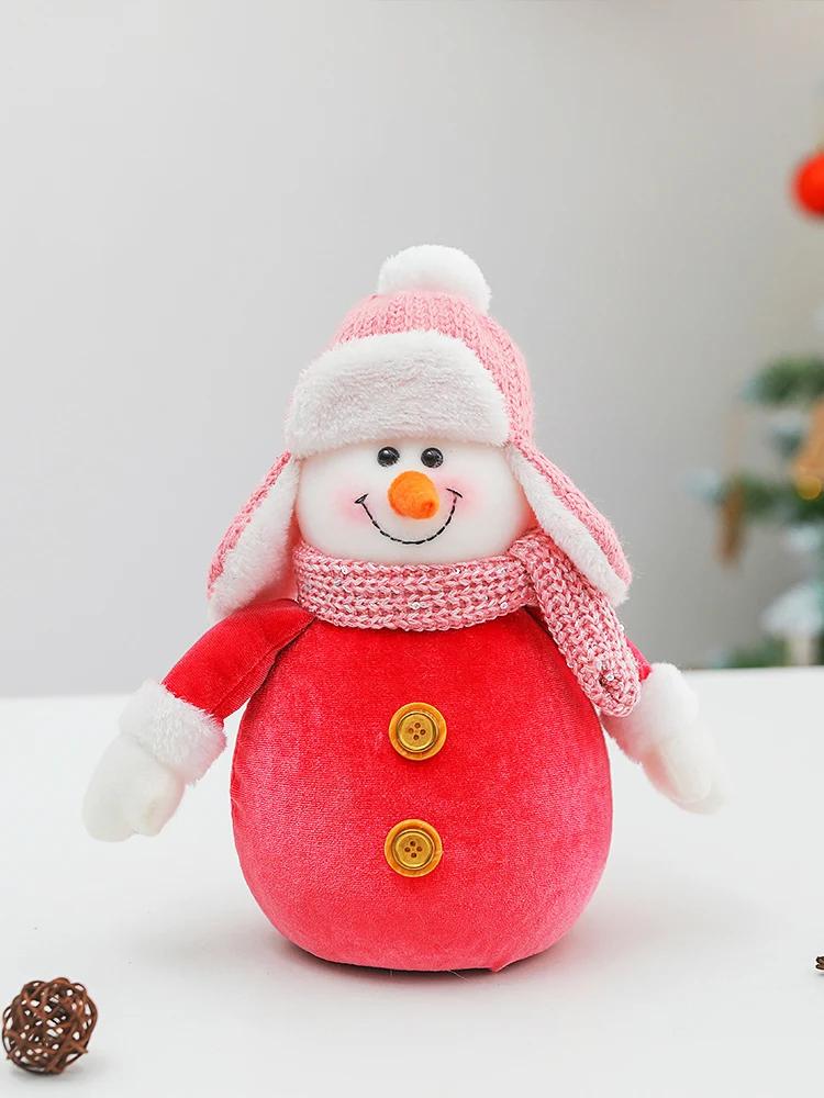 Pink Gradient Snowman Santa Claus Christmas Doll Velvet Figurine Durable Store Celebration Decor Prop Korean Style