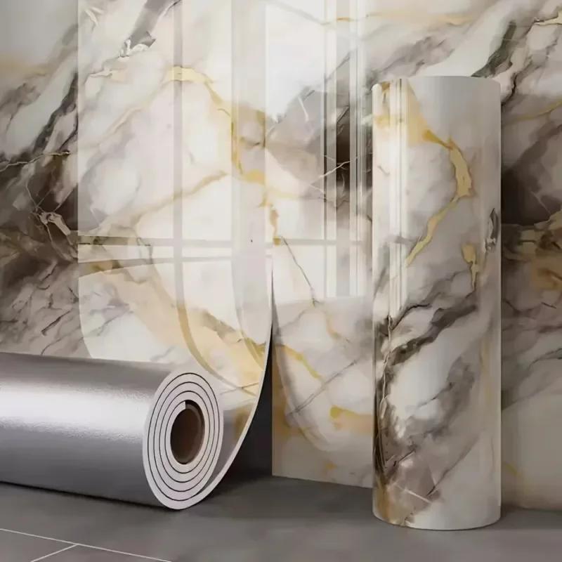 Waterproof Oil Proof Marble Pattern Faux Tile Wall Sticker Self Adhesive Thick TV Background Wall Decor Living Room Wallpaper