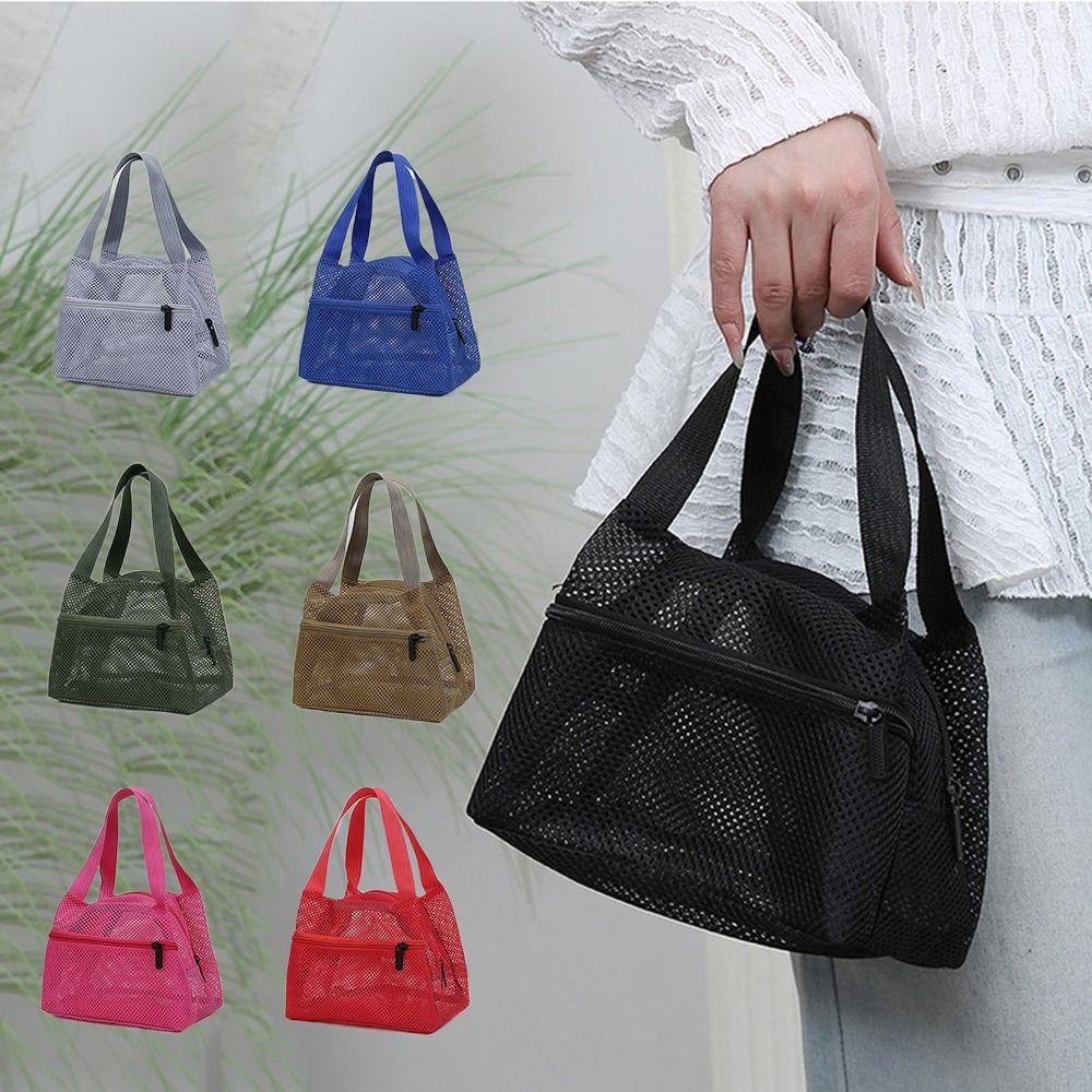 Portable Mesh Beach Bag Clear Travel Wash Bag Zipper Shower Cosmetic Bag Bath