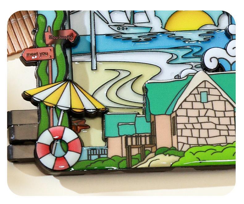 Weihai Scenic Spot Flip-Page Refrigerator Souvenir Sticker, Chinese Style