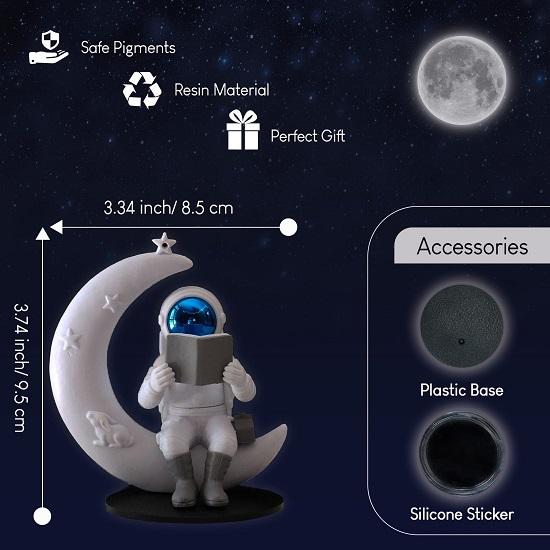 Astronaut Figurine Showpiece for Home Décor Idols for Office Desk Table Astronaut Toy for Car Dashboard Reading On Moon Gifting Items