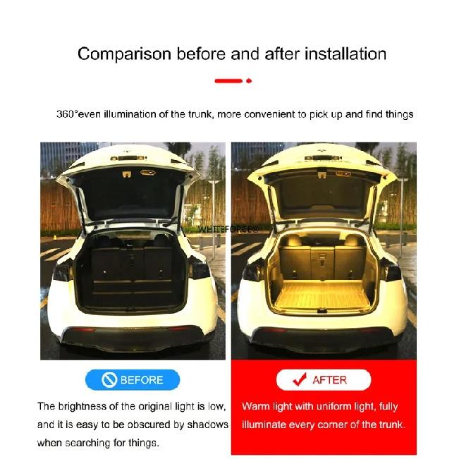 For Tesla Model Y Juniper -2025 Trunk Flow Lamp RGB Ambient Light Trunk DC Plug Multi-speed Hidden Recessed Mounting Lamps