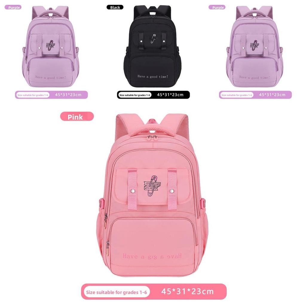 Junior High School Girls Backpack With Waterproof Nylon Material And Padded Air Cushion Straps For Education