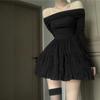 Temperament Socialite High-end Sexy One-word Shoulder Dress Women's New Slim and Thin Tutu Dress Black Birthday Dress