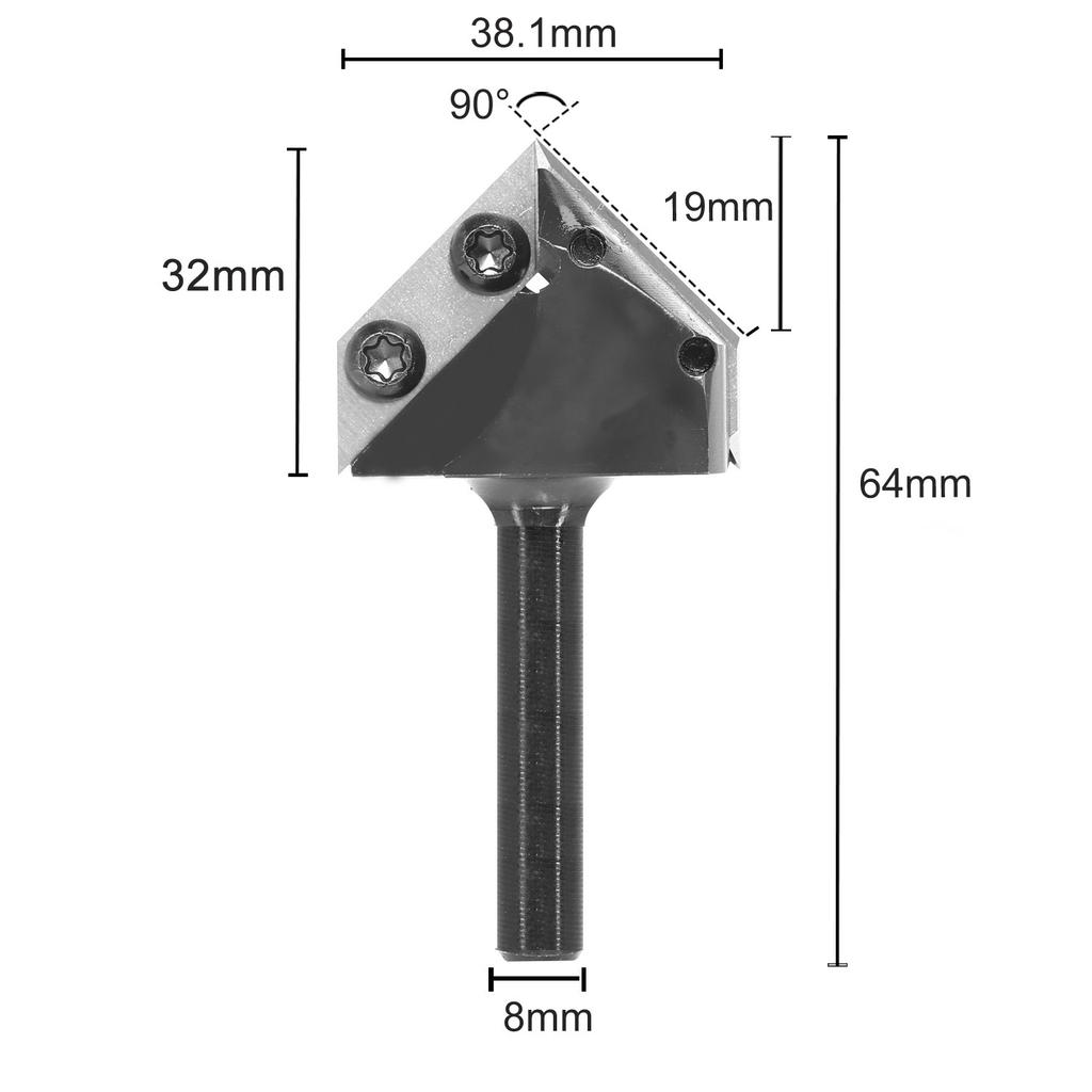 ALLSOME 1/2 Inch 1/4 Inch 8mm Shank Dual Blades 90 Degree V-Groove Router Bit Carbide Insert Wood CNC Router Bit