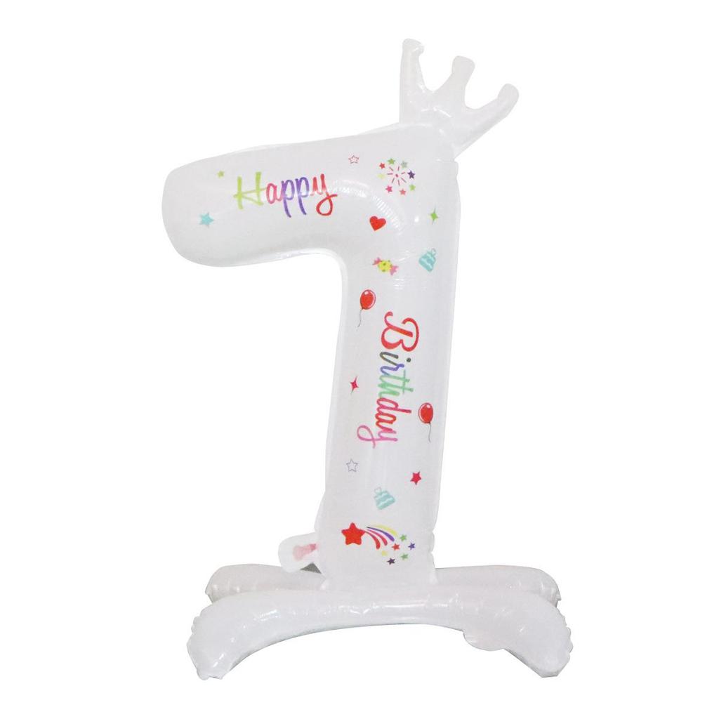 32-Inch White Birthday Number Balloon with Crown - Aluminum Film Party Decoration