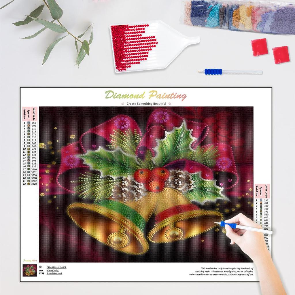 Diamond Painting Christmas Bell Pendant Full Round Diamond Embroidery Cartoon Mosaic Rhinestone Kit Decor For Home 30x40cm/12x16inch