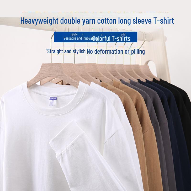 Heavy Double Yarn Long Sleeve Cotton T-shirt with Custom LOGO